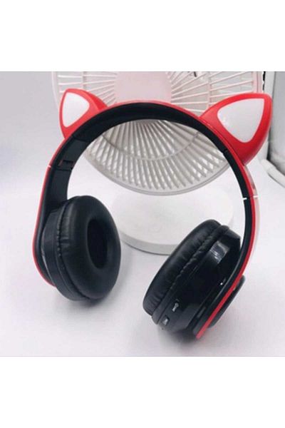 ABYZ Wireless Headphones, Cat Ears, Bluetooth 5.0, Handsfree, HiFi, Bass Stereo, LED, TF, Radio, Red