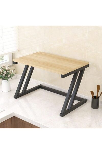 Quasar & Co. Microwave oven shelf, kitchen organizer shelf, wood/metal, 57x38x38 cm, natural