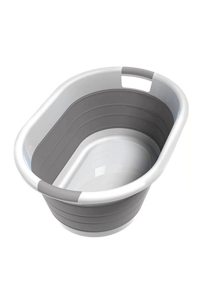 SUPER TRENDS Foldable Laundry Basket Type Basin SUPER TRENDS®, 27 Liters, 2 Handles, Silicone/Plastic, Grey