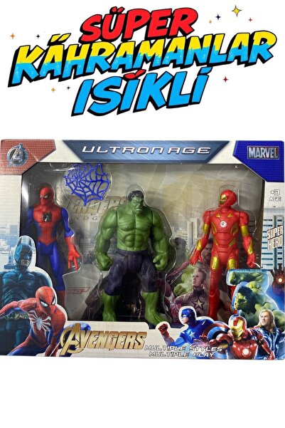 Prestij Oyuncak Süper Kahramanlar 3’Lü Işıklı Örümcek Adam Iron Man Hulk 20 Cm