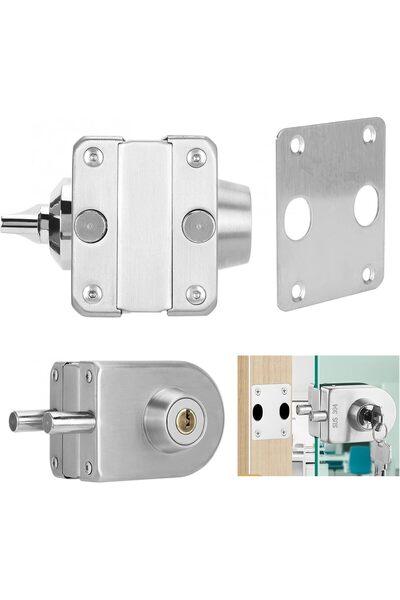 Generic Glass Door Lock, 304 Stainless Steel Lock Heavy Duty Frameless with Keys, No Need to Drilling on Gla