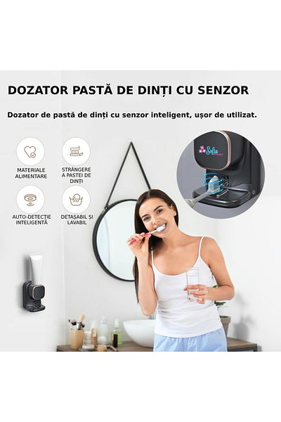 Sofia Concept Sofia CONCEPT® Automatic Toothpaste Dispenser, Infrared Sensor, 3 Levels, 1200mAh, Black Core