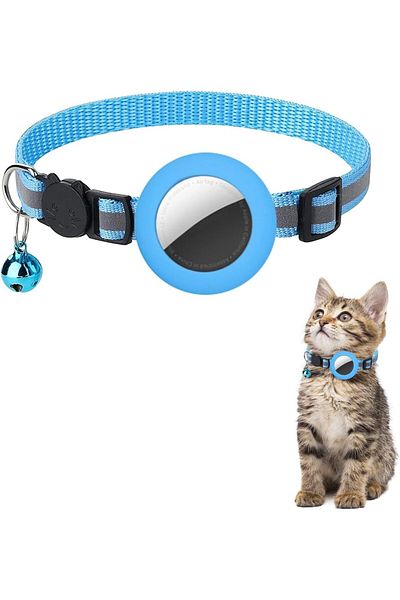 Cerioll AirTag holder collar, nylon, blue/black, 33 cm