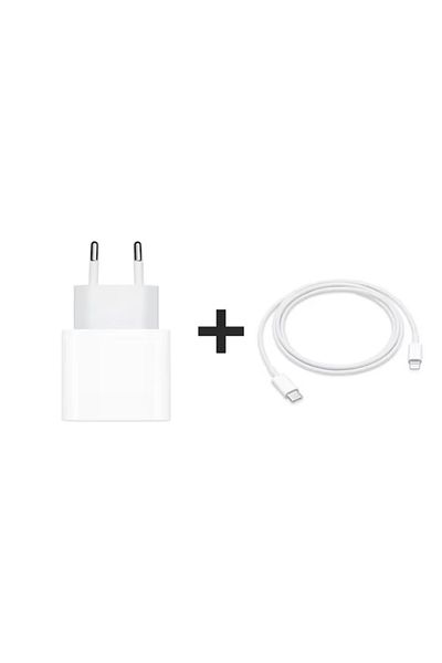 FIXLY SET: Apple wall charger, USB Type C, 20W + Apple Lightning data cable (1m)