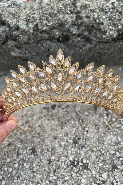 Hobigram Alexa Gold Bridal Henna Crown Special Occasion Accessory Women's Crown Hair Accessory – Crown, Crystal Stone, Stylish Model