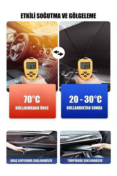 devigo Foldable Auto Front Windshield Sunshade Umbrella Type 140X75Cm Sunscreen Heat Insulated Vehicle Canopy