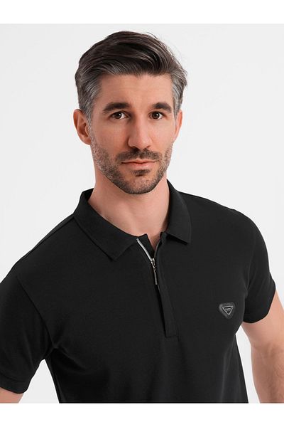 OMBRE Herren Poloshirt mit Reißverschluss am Ausschnitt - schwarz V6 OM-POSS-0148 M