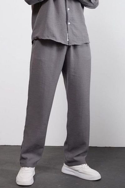 thesunfyre Men's Waist Tie Baggy Fit Relaxed Fit Linen Look Trousers