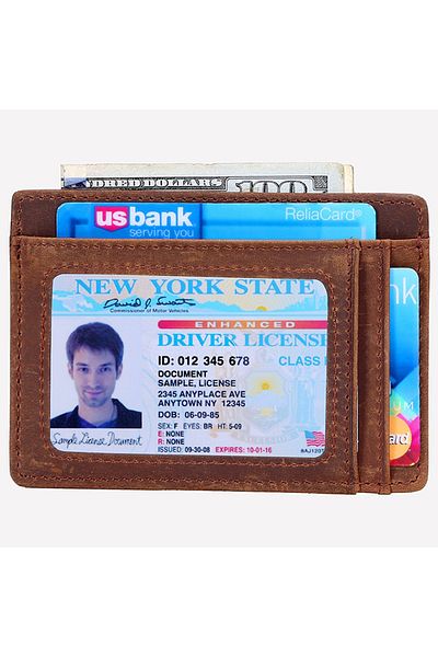 zeevos Card Holder Wallet, Ultra Slim, Compartment For Banknotes, Leather, Unisex, Brown