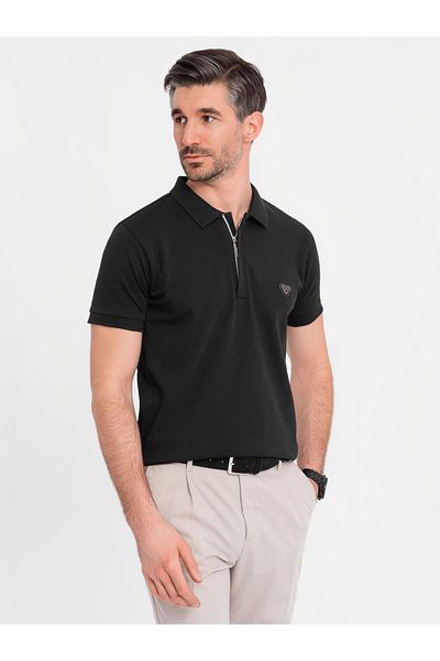 OMBRE Herren Poloshirt mit Reißverschluss am Ausschnitt - schwarz V6 OM-POSS-0148 M