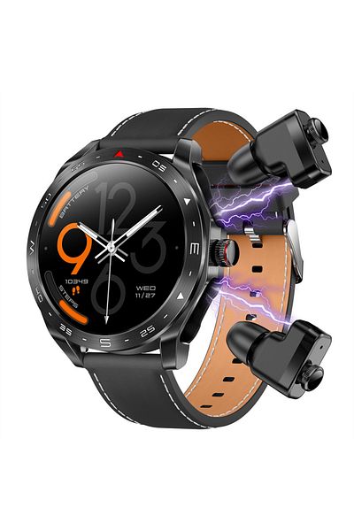 zeevos smartwatch with built-in TWS Bluetooth headphones, 2in1, physical activity monitoring