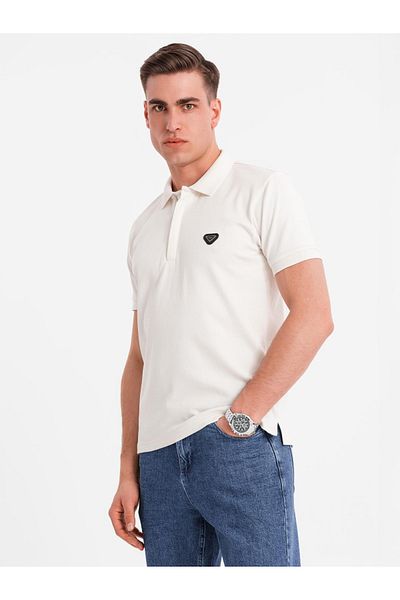 OMBRE Herren Poloshirt mit Reißverschluss am Ausschnitt - weiß V1 OM-POSS-0148 M