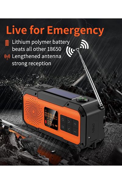 zeevos Multifunctional portable AM-FM radio, ZEEVOS, with solar and manual charging, bluetooth speaker,