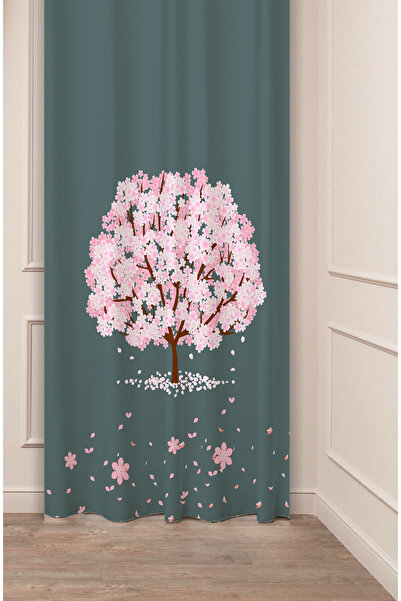 GREENDECOR Flori de copac, roz, verde, natură, model, design special, digital cu imprimeu (o singură aripă), perdea de fundal modernă și elegantă