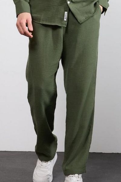 thesunfyre Men's Waist Tie Baggy Fit Relaxed Fit Linen Look Trousers