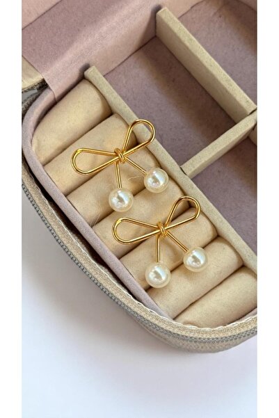 MUTENA Gold Pearl Appearance Vintage Design Earrings - Kurdale Model Pearl Gold Earrings