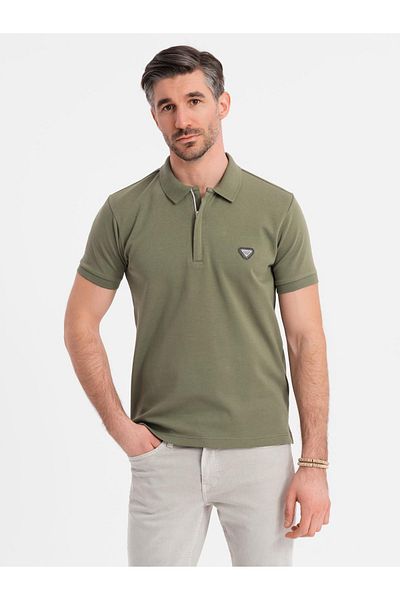 OMBRE Herren Poloshirt mit Reißverschluss am Ausschnitt - oliv V5 OM-POSS-0148 M