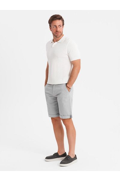 OMBRE Klassische Herren Chino Shorts mit hochgekrempeltem Bein - grau V12 OM-SRCS-0197 XL