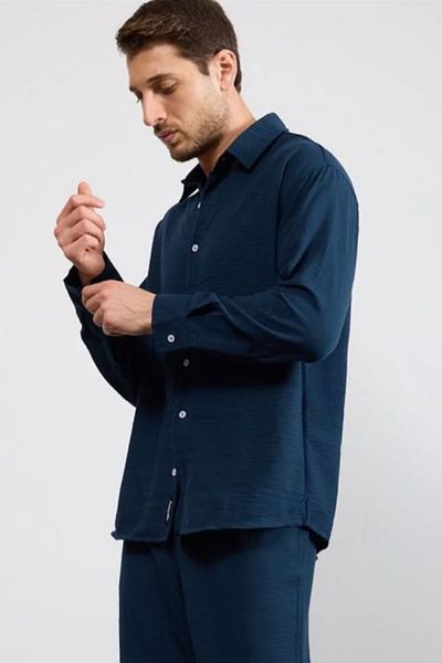thesunfyre Men's Oversize Cut Linen Look Shirt