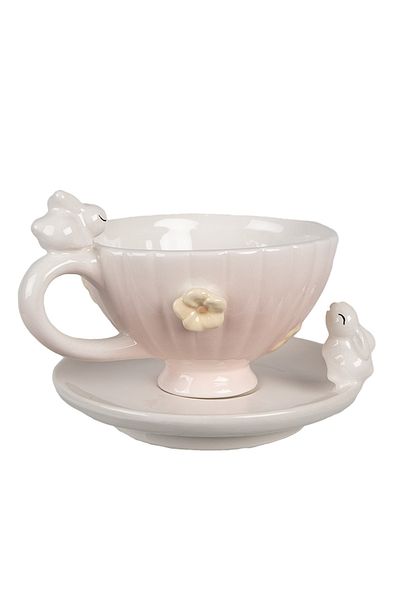 Clayre & Eef Set 4 Ceramic Cups with Bunny Design 200 ml
