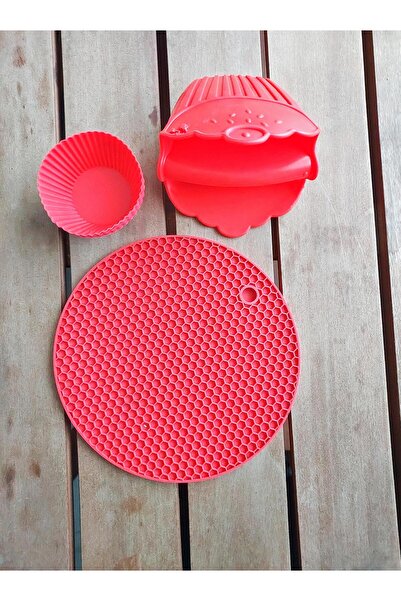 BİODATA 3 قطع من أدوات المطبخ المصنوعة من السيليكون – مجموعة مقاومة للحرارة من قفازات الفرن + مصفاة + قالب كب كيك
