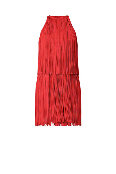 Herve Leger TIERED FRINGE MINI DRESS - HERVE LEGER - RED, M