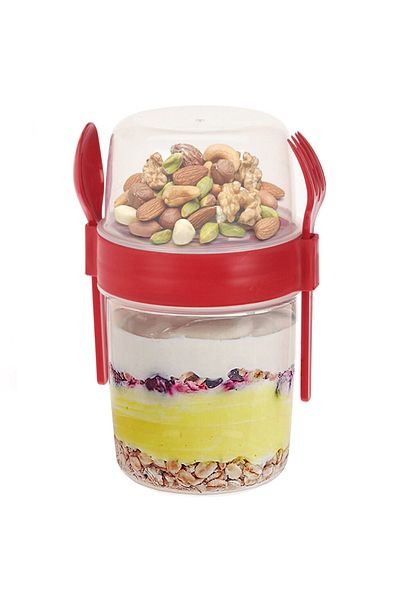 Jumbo Container with cutlery for yogurt/ice cream/cereal/salad/soup, 1100ml