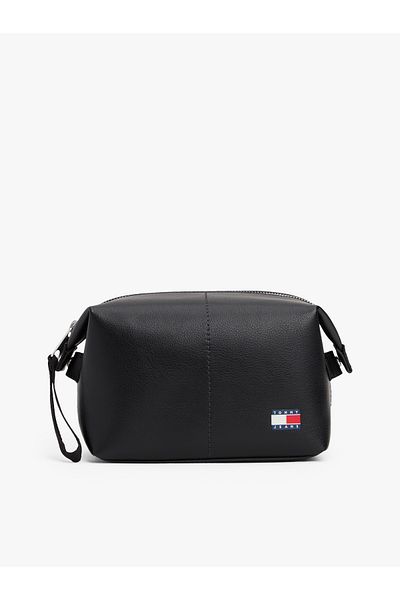 Tommy Hilfiger Men Black Heritage Leather Washbag
