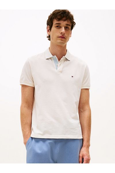Tommy Hilfiger Men Ivory Petal Mb Contrast Collar Short Sleeve Polo T-Shirt