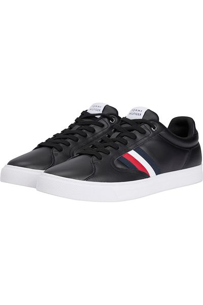 Tommy Hilfiger Men Black Icon Court Stripes Low Top Sneakers