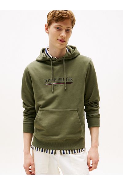 Tommy Hilfiger Male Battle Green Brand Love Hilfiger Hoodie