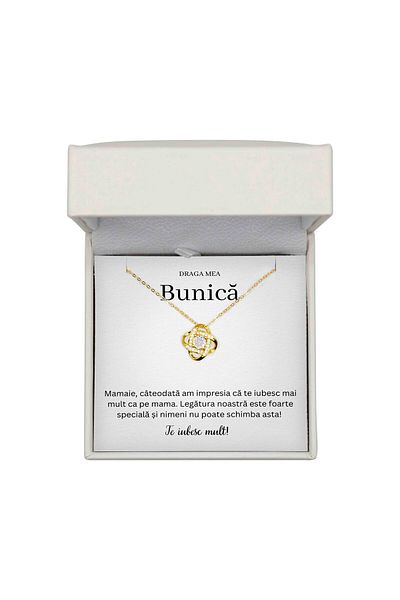 The Jewel Heart Colier Cadou pentru Bunică – Argint 925 Placat cu Aur 14K, Cu Mesaj și Cutie LED