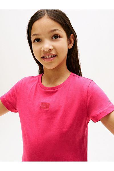 Tommy Hilfiger Girls Jewel Pink Flag Tonal Midi Dress