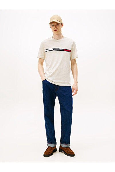 Tommy Hilfiger Tommy Hilfiger Men Heathered Oatmilk Logo Short Sleeve T-Shirt