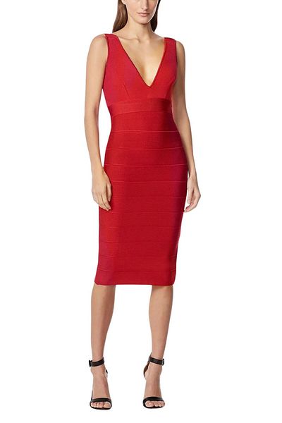 Herve Leger ROCHIE MIDI DE COCKTAIL - HERVE LEGER - ROȘIE, L