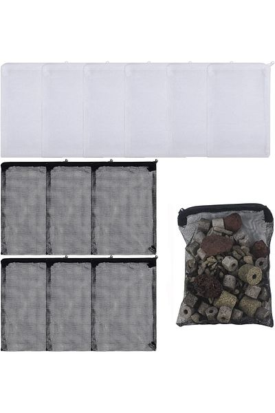 Helweet Set of 12 Helweet aquarium water filtration bags, polyester, white/black, 20 x 15 cm