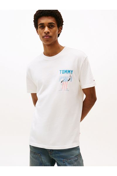 Tommy Hilfiger Tommy Hilfiger Men Ecru Regular Fit Usa Script Short Sleeve T-Shirt