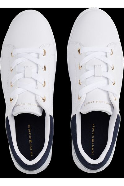 Tommy Hilfiger Women White & Space Blue Casual Cupsole Low Top Sneakers