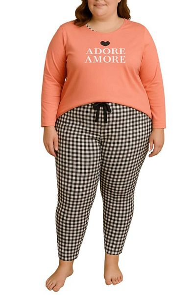 VİENETTA Amore cotton pajamas, big size, peach pink
