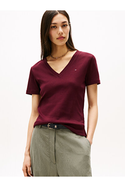 Tommy Hilfiger Tommy Hilfiger Women Deep Burgundy Slim Cody Short Sleeve T-Shirt