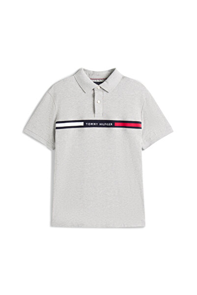 Tommy Hilfiger Tommy Hilfiger Men Light Grey Heather Hilfiger Chest Insert Short Sleeve Polo T-Shirt