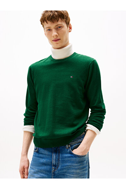 Tommy Hilfiger Men's Regular Fit Round Neck Cotton Long Sleeve Green Sweater Mw0Mw39999-Mq8