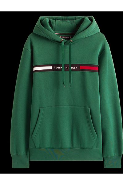 Tommy Hilfiger Male Ornamental Green Hilfiger Chest Insert Hoodie