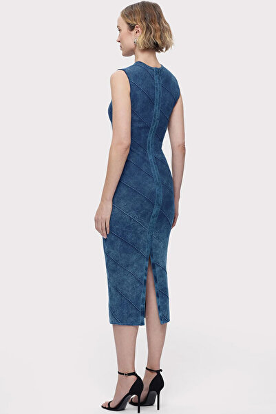 Herve Leger ROCHIE MIDI DIN DENIM CU ȘI FORMĂ BANDAJ - - ALBASTRU, M