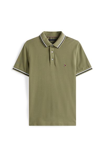 Tommy Hilfiger Men Battle Green Tipped Slim Fit Short Sleeve Polo T-Shirt