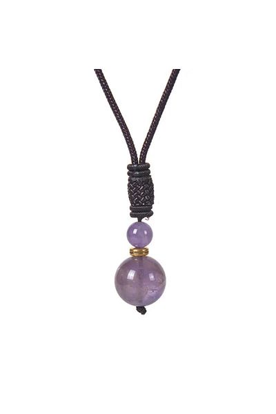 Tessero Textile cord necklace with natural stone pendant, handmade, unisex, Tessero, purple
