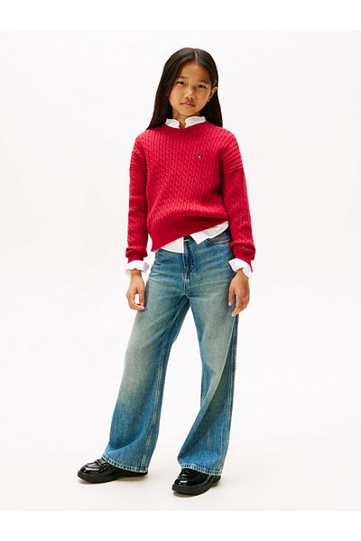 Tommy Hilfiger Girls Ruby Rhubarb Cable Sweater