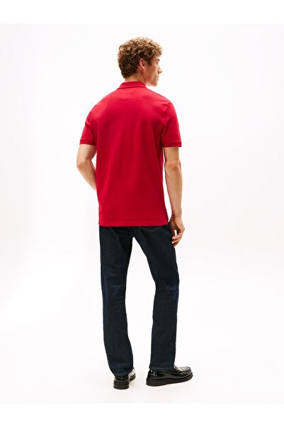 Tommy Hilfiger Tommy Hilfiger Men Medium Red Pique Placket Interest Short Sleeve Polo T-Shirt