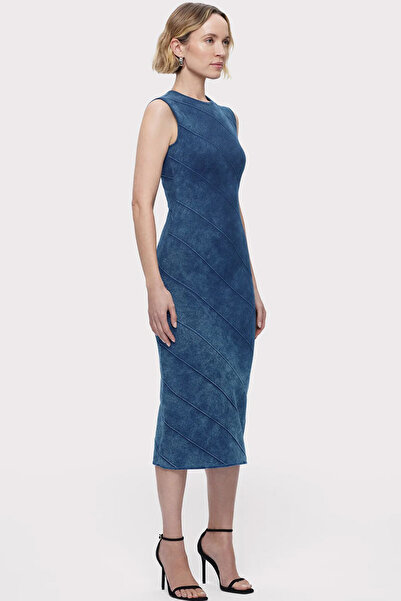 Herve Leger ROCHIE MIDI DIN DENIM CU ȘI FORMĂ BANDAJ - - ALBASTRU, M