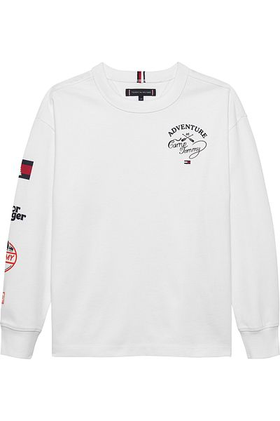 Tommy Hilfiger Boys White Camp Tommy Multi Print Long Sleeve T-Shirt